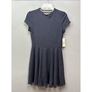 Copper Key Dress Womens Medium Navy Blue Ribbed Knit Short Sleeve Skater Casual